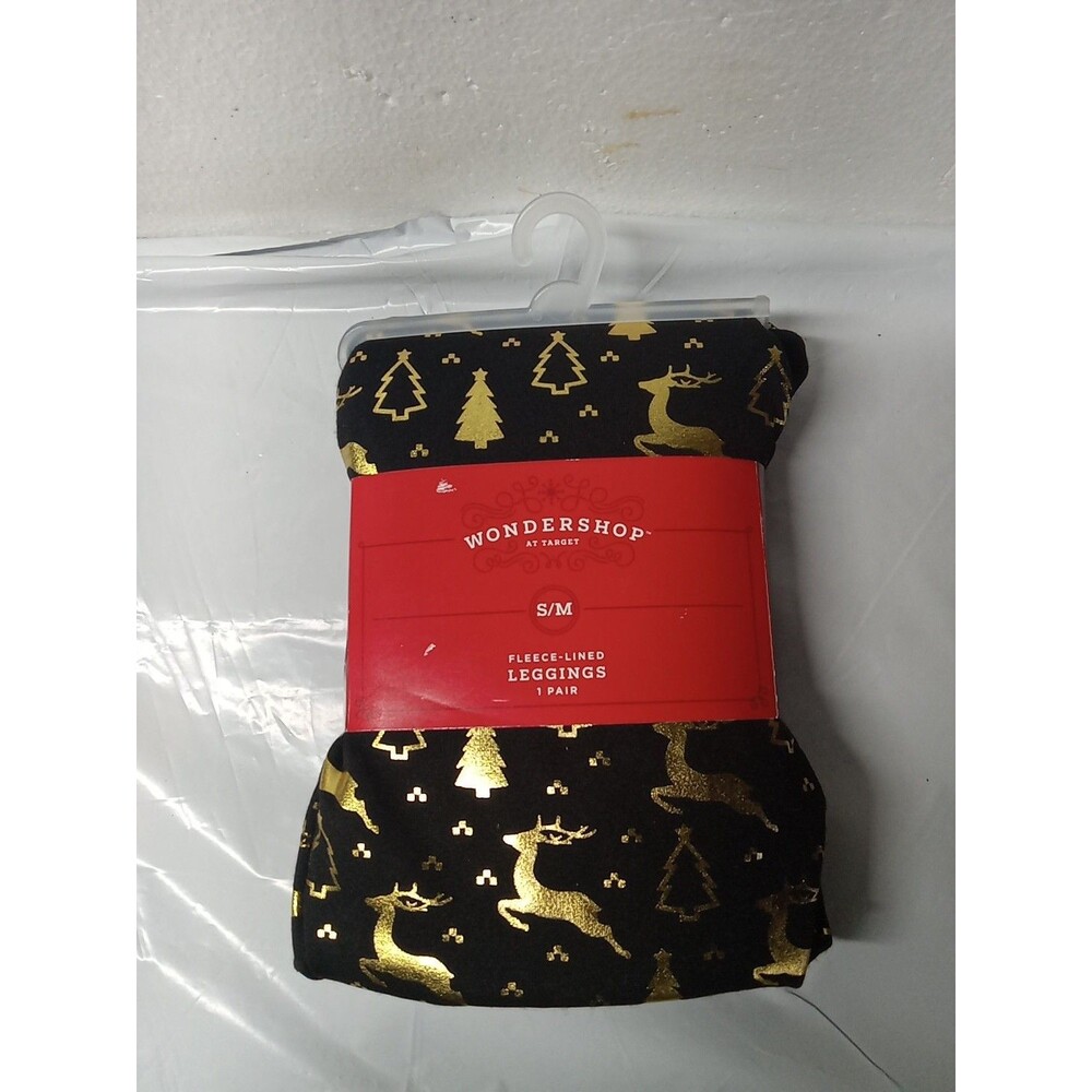 1 pair WONDERSHOP Women's Fleece Lined Leggings Black/Gold Christmas, S/M  NEW